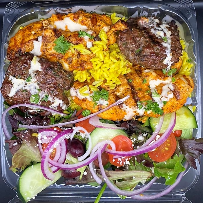 Special #5 Chicken Kabob + Kafta Kabob.