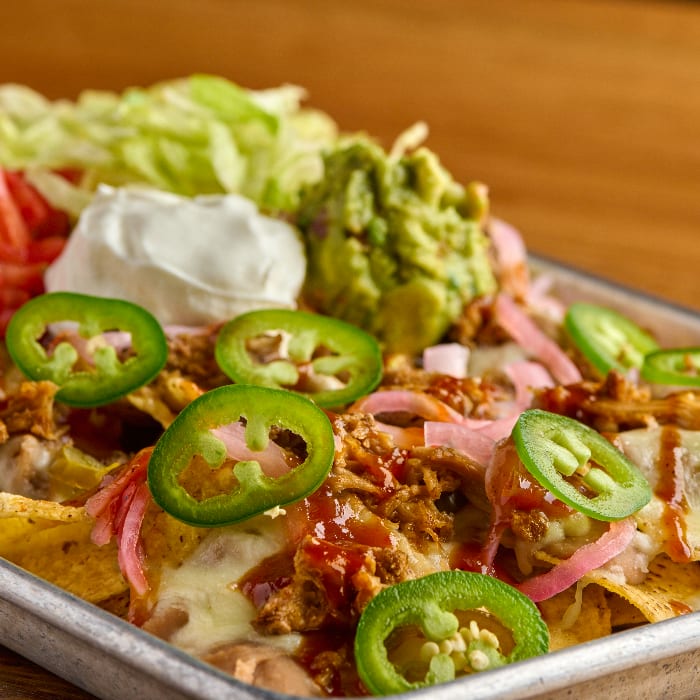Barbecued Carnitas Nachos.