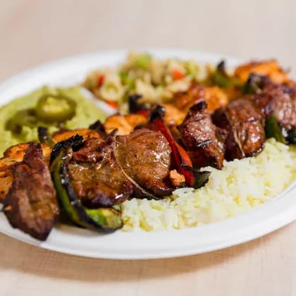 Chicken & Steak Kabob Plate.