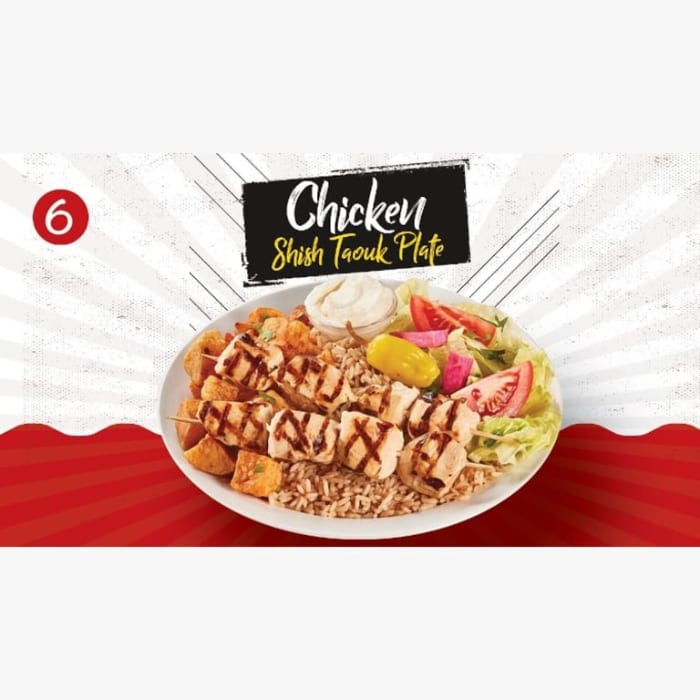 # 6 Chicken Shish Taouk Plate.