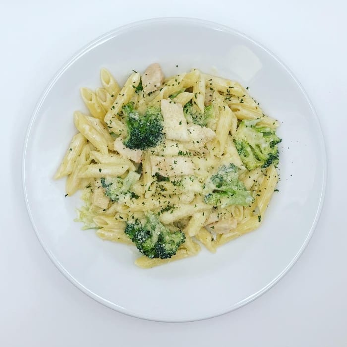 Chicken and Broccoli Penne Alfredo.