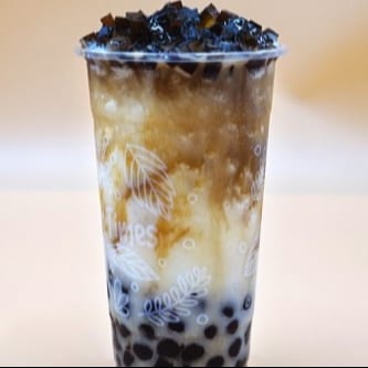 I13. Iced Milk Drink W/ Chocolate, Dark Brick & Honey Boba.
