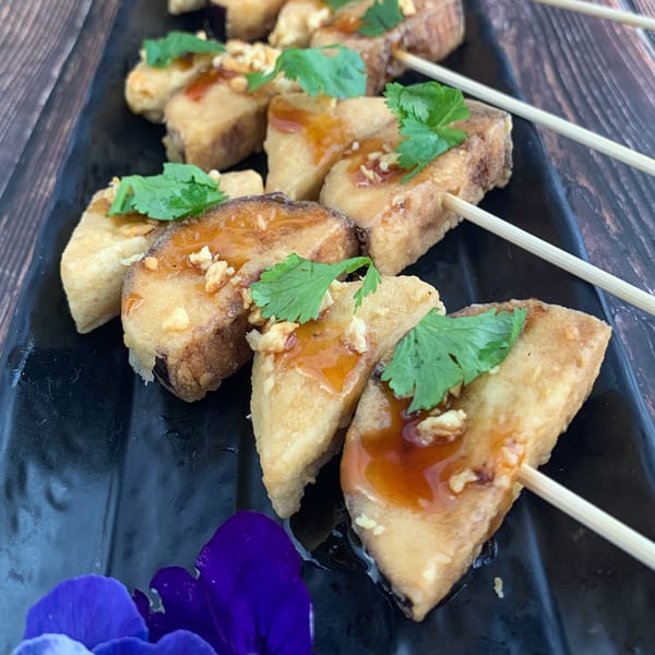 Tofu Eggplant Skewers.