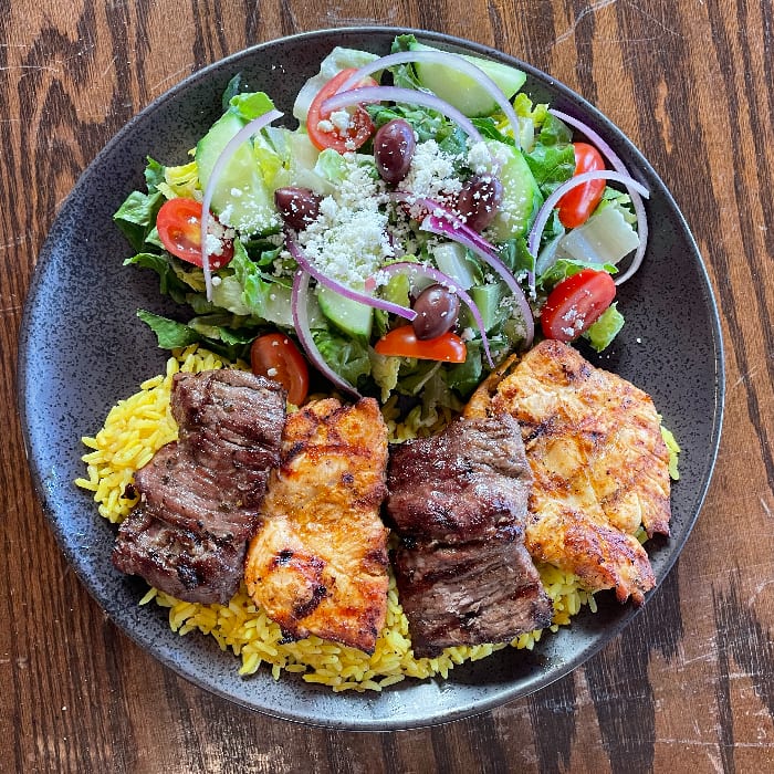 Lamb & Chicken Kabob Plate.