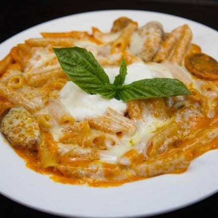 Baked Ziti with Chicken, Meatballs or Sausage.