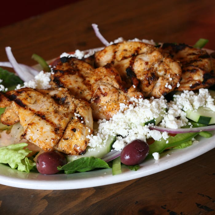 Chicken Shish Kabobs Salad.