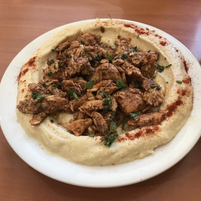 Hummus with Chicken Shawarma.