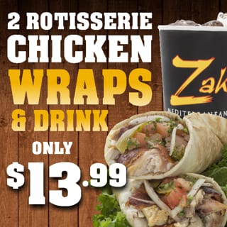 2 Rotisserie Chicken Wraps & Drink