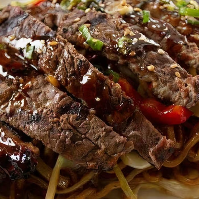 Yakisoba Noodle and Steak Plate.