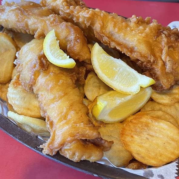 MAHI Basket with fries and slaw.