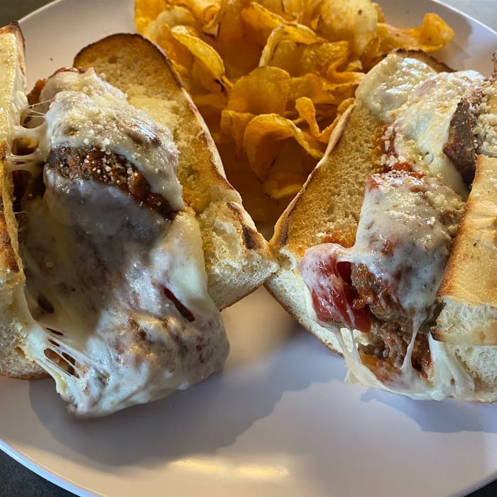 Hot Meatball Parmesan Sub.