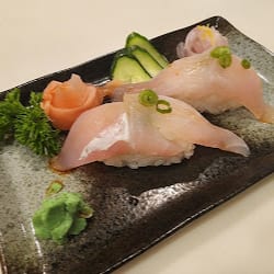 Garlic Albacore Tuna Nigiri Sushi.