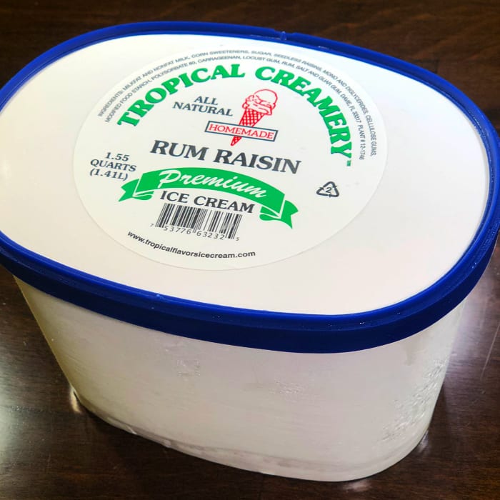 Tropical Creamery Rum & Raisin Ice Cream.