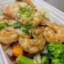 Garlic Pepper Jumbo Shrimp + Rice.