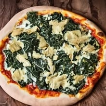 12’’ Gluten Free Crust Spinach Artichoke Pizza.