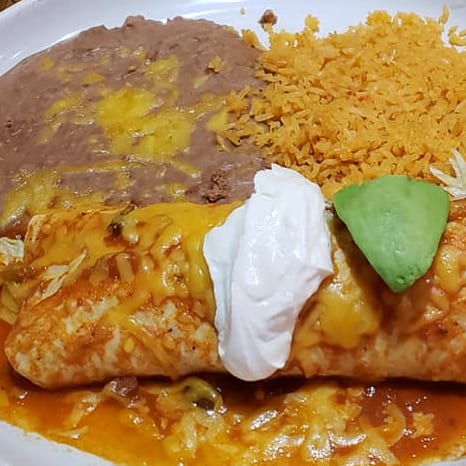 Enchilada with Rice and Bean.