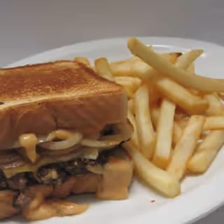 Patty Melt Burger with fries