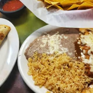 #5- One Beef Quesadilla, One Enchilada, Rice and Beans
